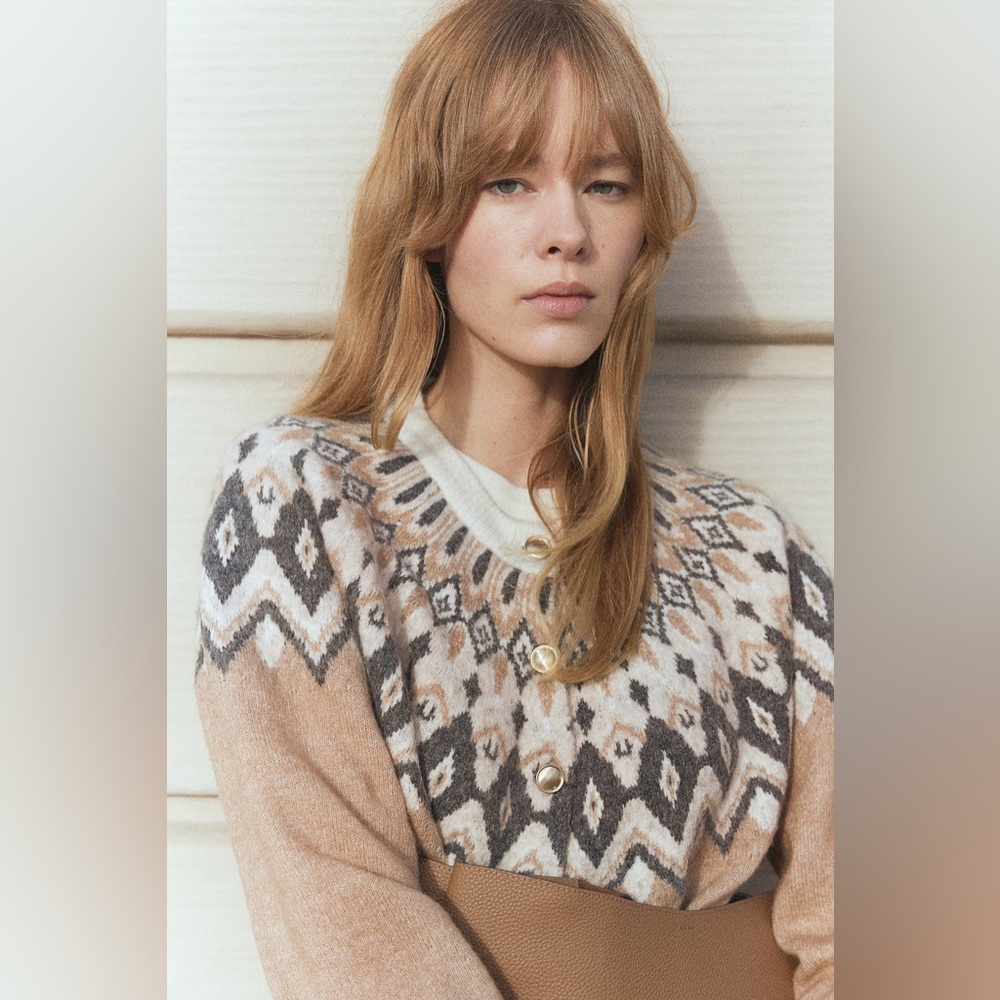 H&M Women’s Fair Isle Jacquard-Knit Cardigan, sz M - Picture 3 of 15
